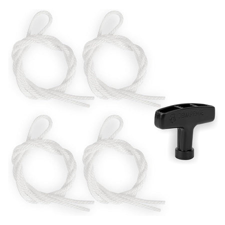 Set of four white recoil starter ropes and one black starter handle for Honda GX390 generators.