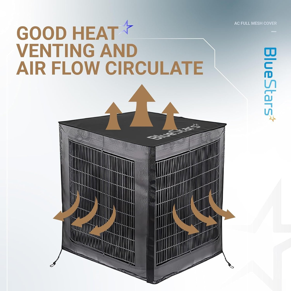 Full mesh central air conditioner cover showing airflow circulation and heat venting design.