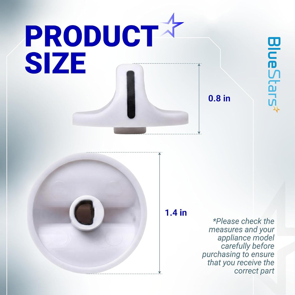 131965300 Dryer Timer Knob product size diagram showing 0.8-inch height and 1.4-inch diameter