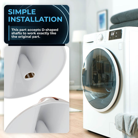 Close-up of 131965300 dryer timer knob showing D-shaped shaft connection for easy installation on Frigidaire dryers.