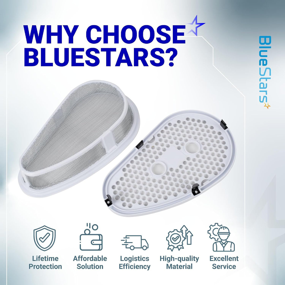 W10828351 Dryer Lint Filter & Cover shown with stainless steel mesh filter, perforated cover, and feature icons