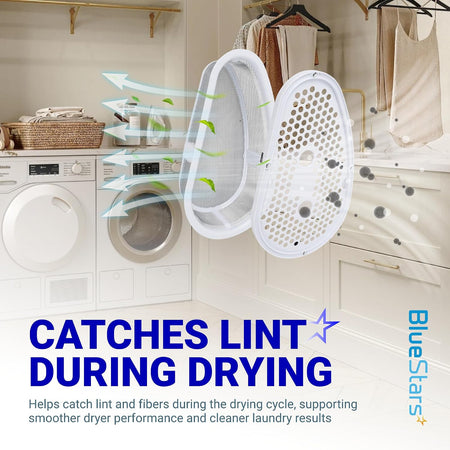 W10828351 Dryer Lint Filter & Cover shown in an exploded view with airflow arrows over a dryer