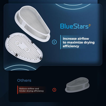 W10828351 dryer lint filter and cover comparison graphic showing improved airflow design for Whirlpool and Kenmore dryers.