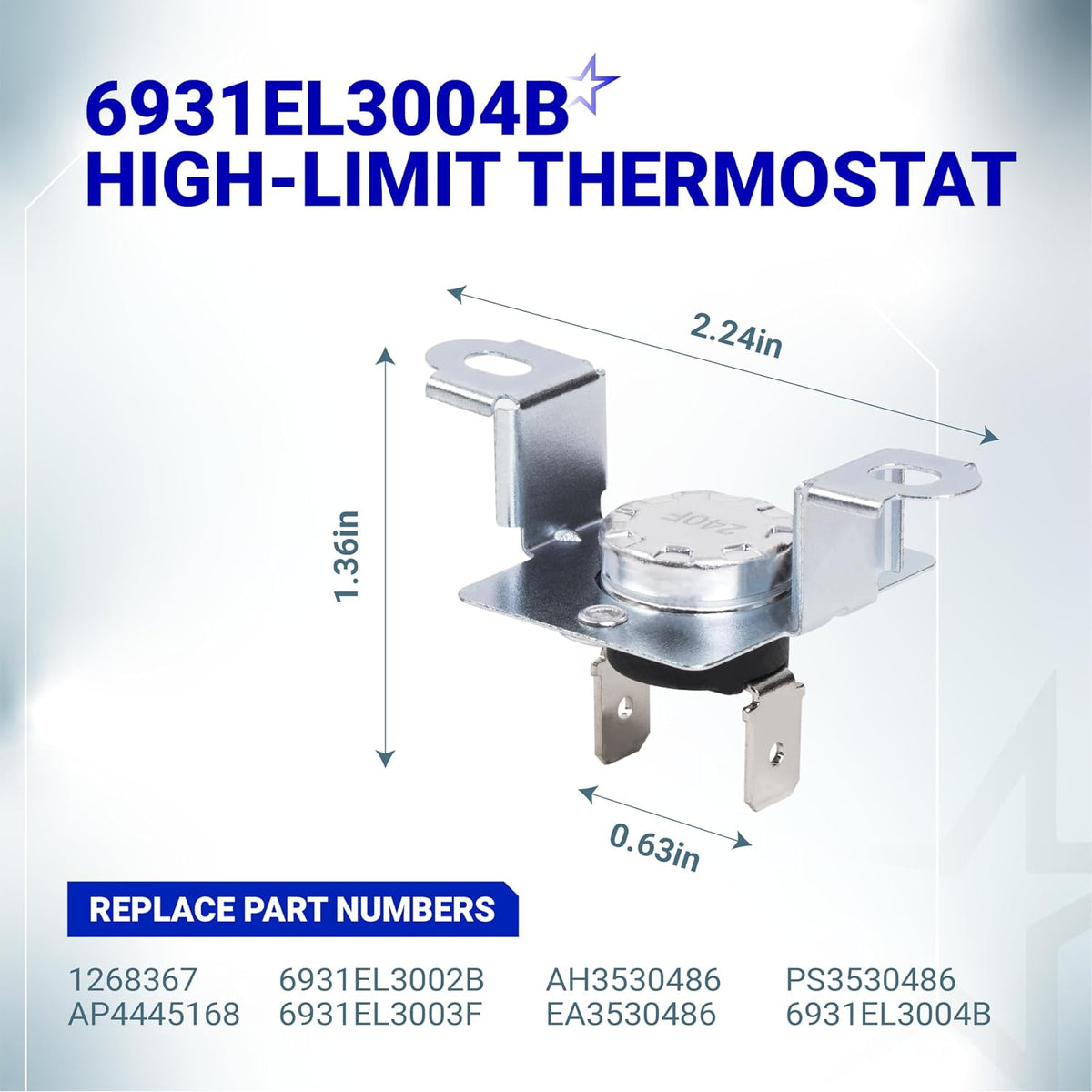 6931EL3003D & 6931EL3001B Dryer Thermostat Kit, high-limit thermostat with dimensions and replacement part numbers