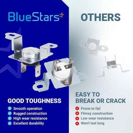 6931EL3003D & 6931EL3001B Dryer Thermostat Kit comparison graphic showing BlueStars thermostats versus others