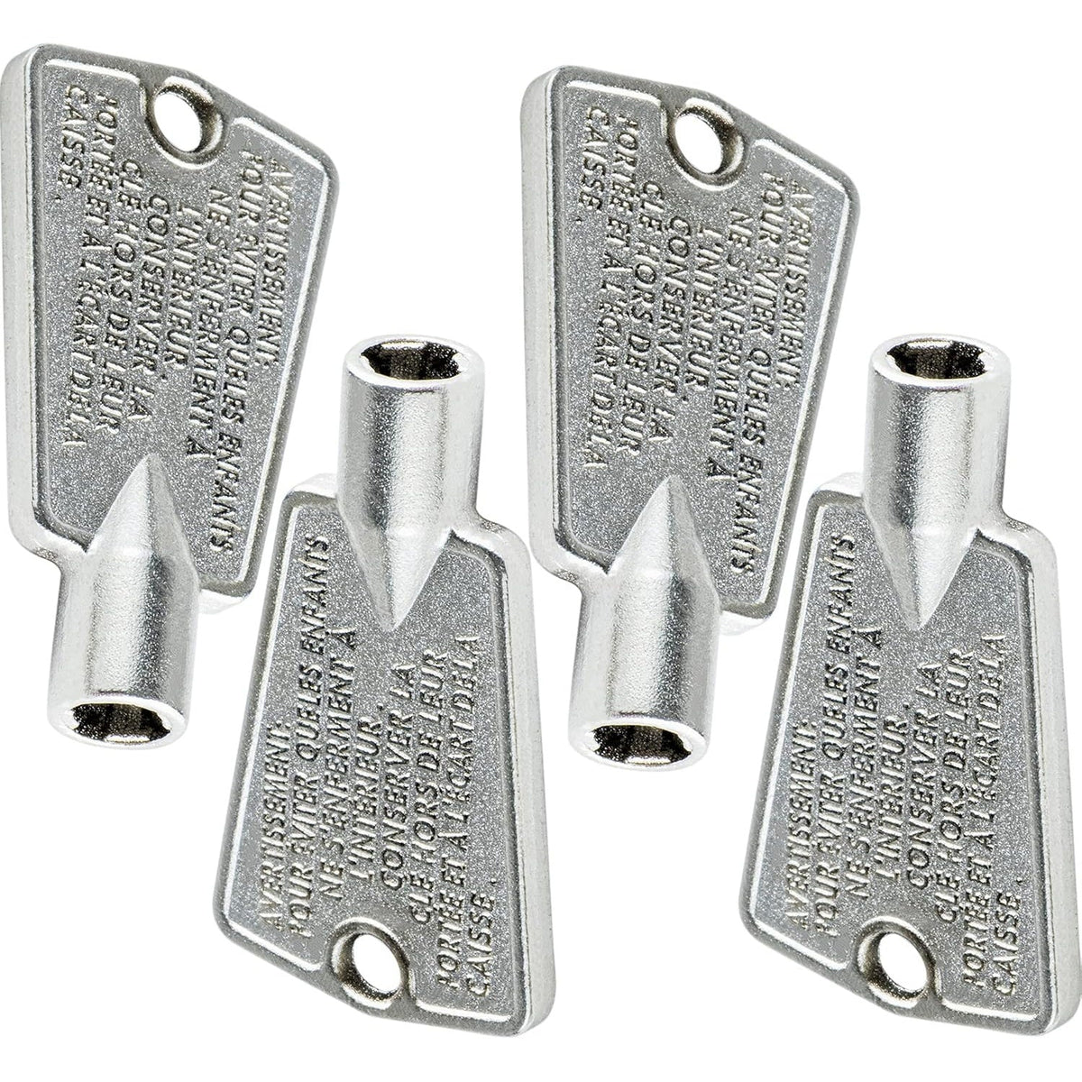 Set of four metal freezer door keys compatible with Frigidaire and Kenmore appliances.