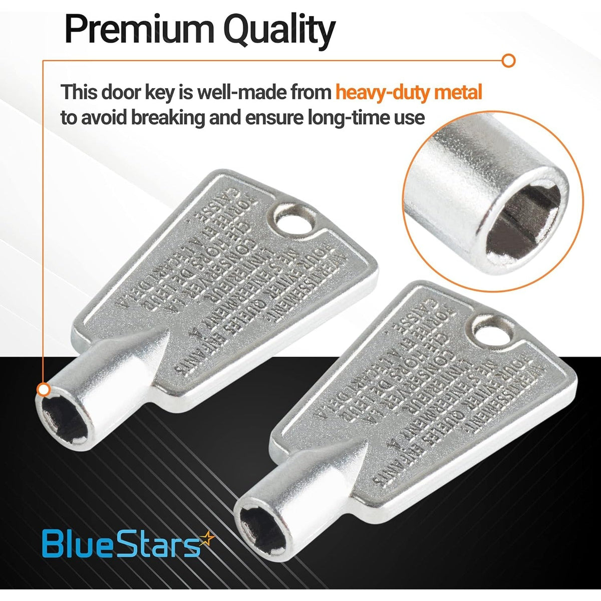 Two metal freezer door keys for Frigidaire and Kenmore appliances with a close-up view of the key barrel.