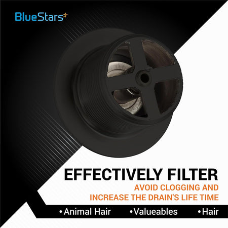 Matte black bathtub drain strainer insert for clog prevention and debris filtration.