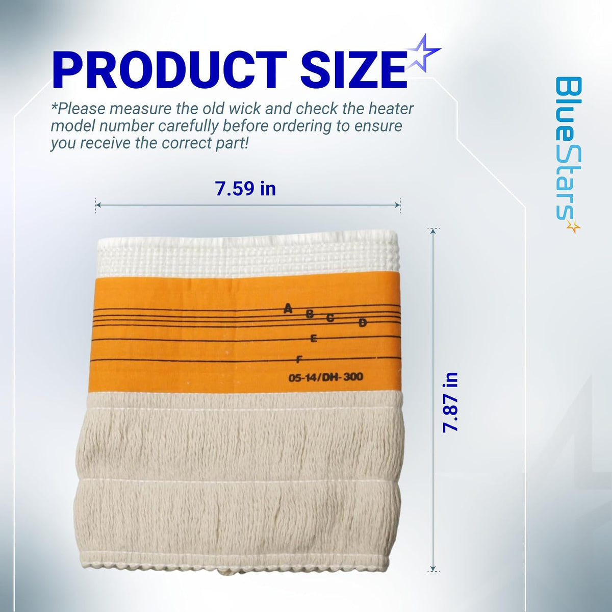 KW23MH-I Kerosene Heater Wick product size diagram showing 7.59 in width and 7.87 in height