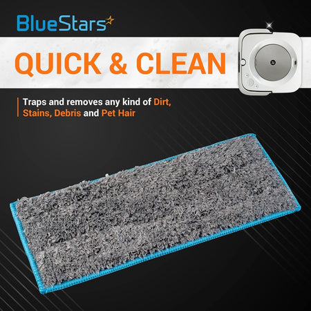 Gray microfiber wet mopping pad for iRobot Braava Jet m6 robot mop on promotional background.