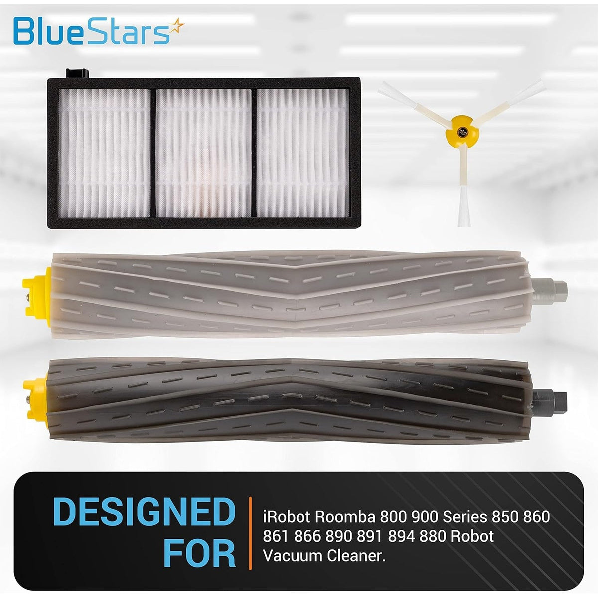 Replacement debris extractors, HEPA filter, and side brush for iRobot Roomba 800 and 900 series vacuum cleaners.