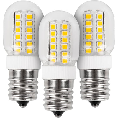 Three 3W E17 base LED light bulbs with clear glass and visible yellow diode arrays.
