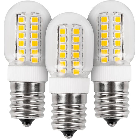 Three 3W E17 base LED light bulbs with clear glass and visible yellow diode arrays.