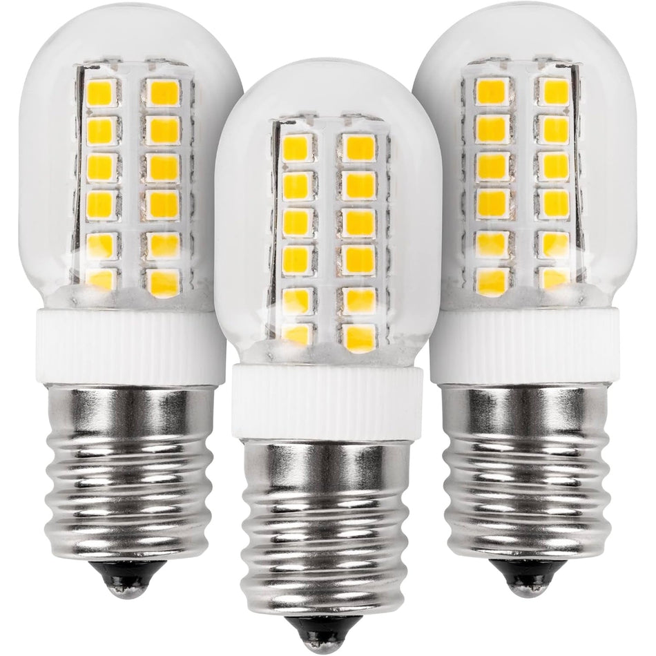 Three 3W E17 base LED light bulbs with clear glass and visible yellow diode arrays.