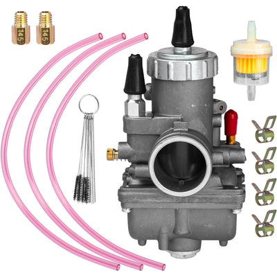 3130383 carburetor kit including replacement carburetor, fuel lines, filter, jets, and cleaning tool set.