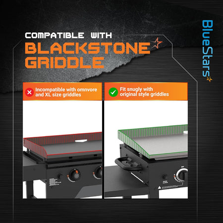 Compatibility chart for 22-inch silicone griddle cover showing fitment for original style Blackstone griddles.