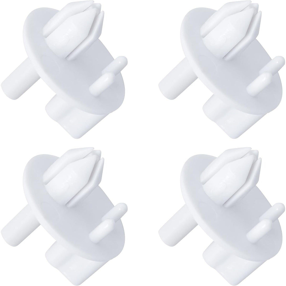 Set of four white refrigerator crisper cover support replacements for Frigidaire and Kenmore models.