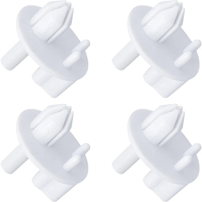 Set of four white refrigerator crisper cover support replacements for Frigidaire and Kenmore models.