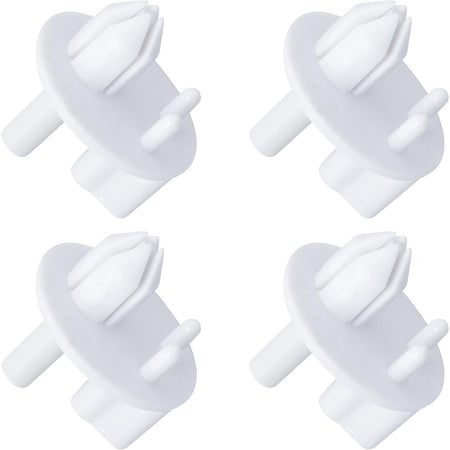 Set of four white refrigerator crisper cover support replacements for Frigidaire and Kenmore models.