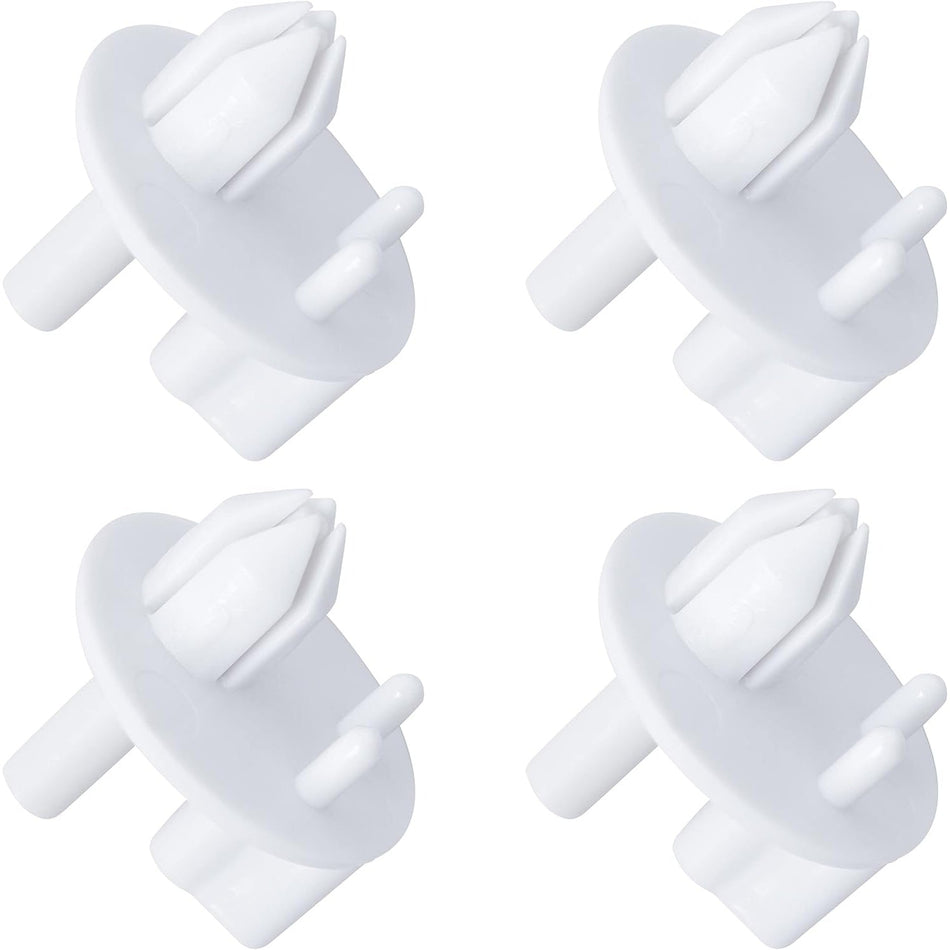 Set of four white refrigerator crisper cover support replacements for Frigidaire and Kenmore models.