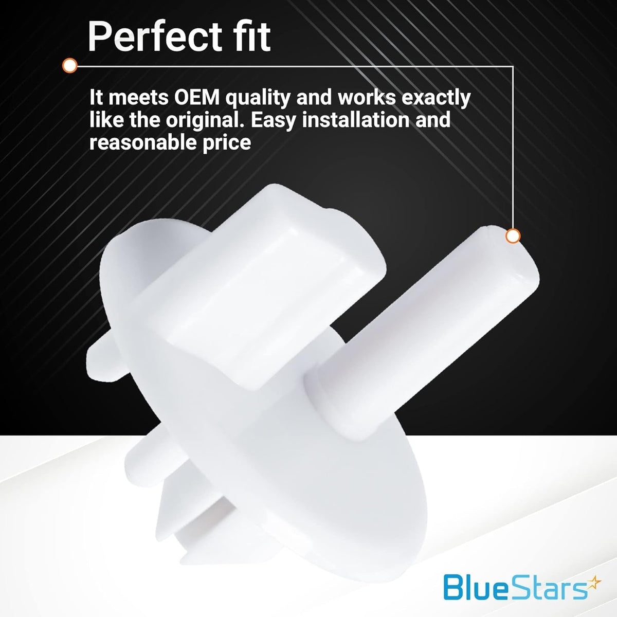 Close-up of white refrigerator crisper cover support replacement part for Frigidaire and Kenmore refrigerators.