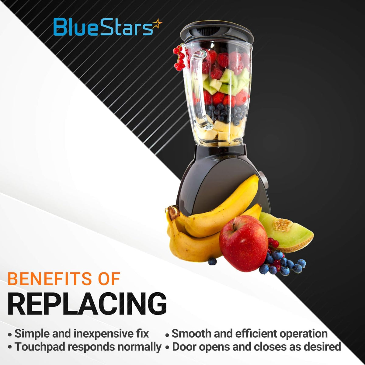 KitchenAid blender with fresh fruit, illustrating the benefits of replacing the 9704230 blender drive coupling.