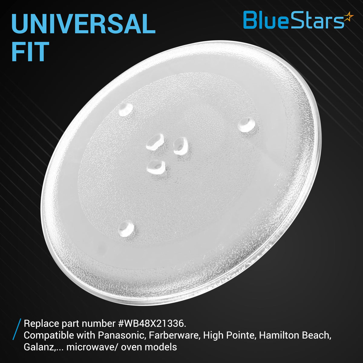 10.6-inch universal microwave glass turntable plate replacement for Panasonic, Galanz, and Farberware ovens.