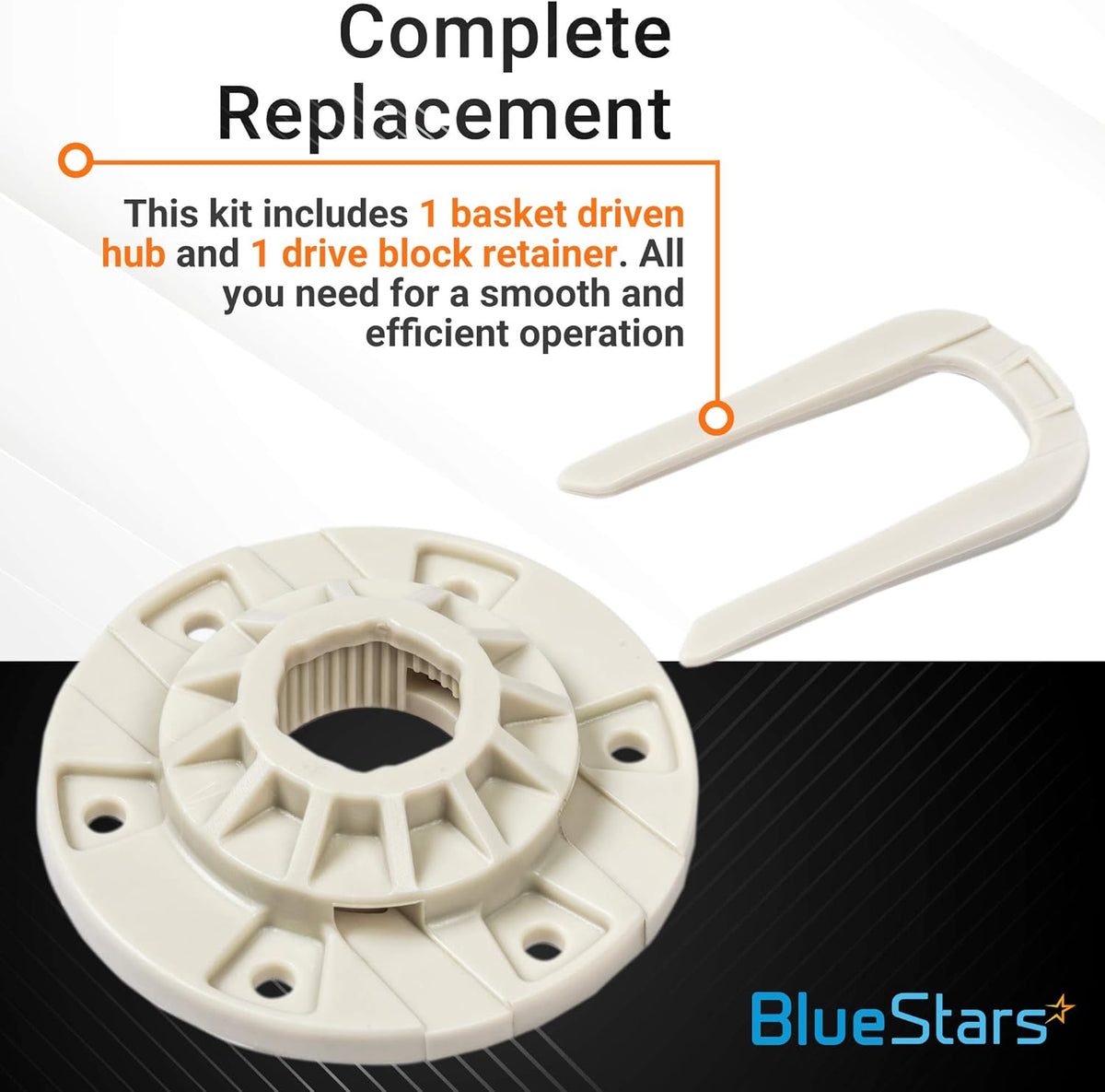 W10528947 washer basket driven hub and drive block retainer kit for Maytag, Whirlpool, and Kenmore washers.
