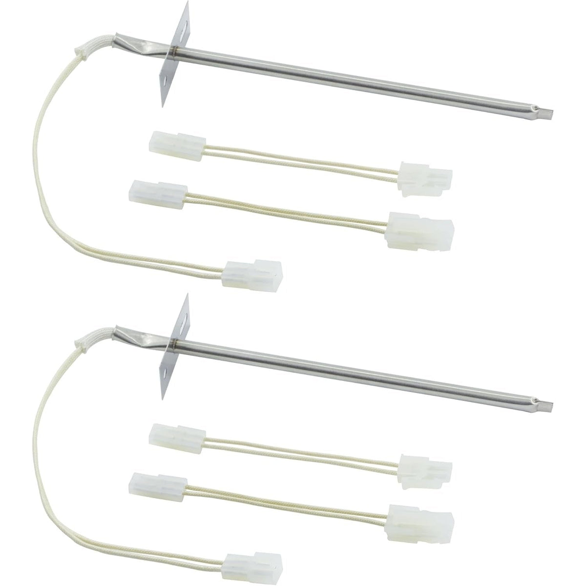 Pack of two oven temperature sensors with wire harnesses for Whirlpool and Kenmore ovens.
