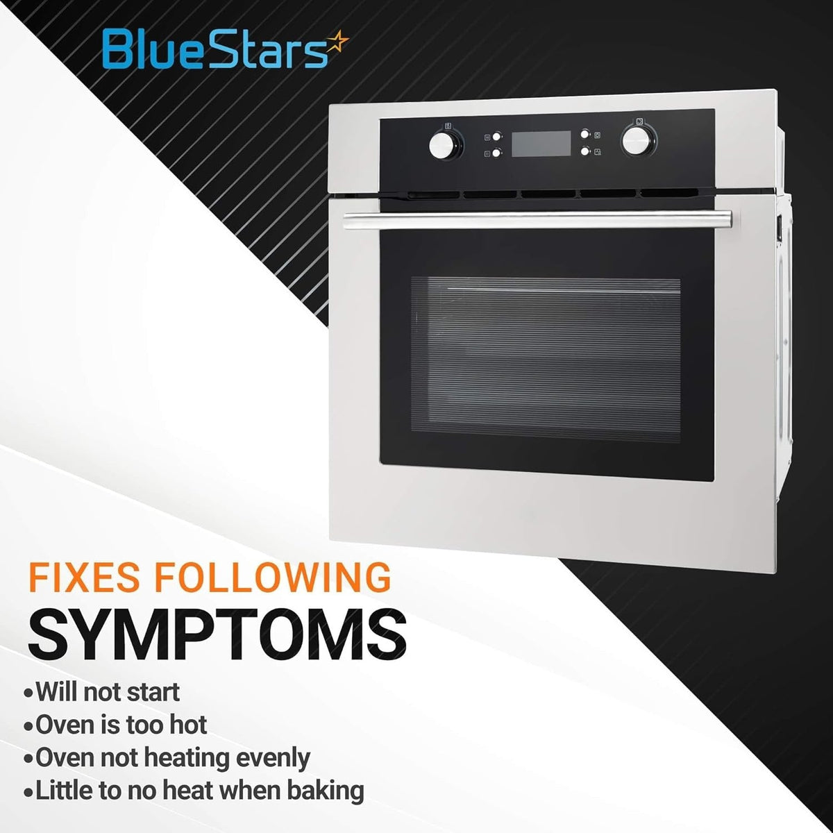 Stainless steel wall oven showing common heating symptoms fixed by 12001656 temperature sensor replacement.