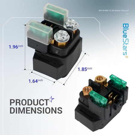 Dimensional diagram of 4SV-81940-12-00 starter solenoid relay for Yamaha YFM 350 showing product measurements.