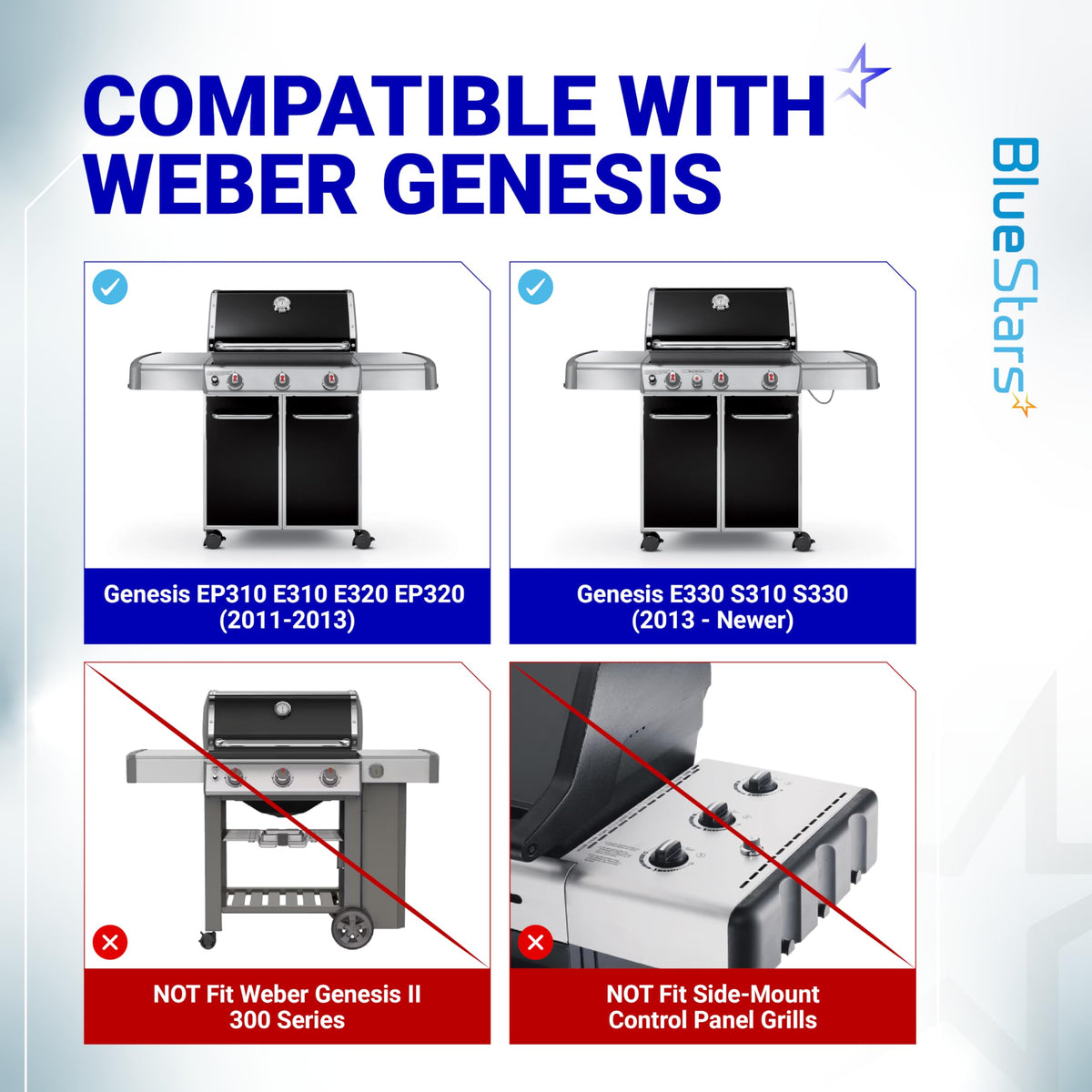 Compatibility chart for Weber Genesis 300 series igniter kit showing compatible and incompatible grill models.