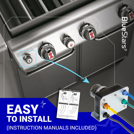 Electronic igniter module for Weber Genesis 300 series grills with front-mounted control panel and installation guide.