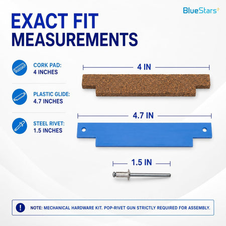 306508 Clothes Dryer Tumbler Front Glide Bearing Kit measurements showing cork pad, plastic glide and steel rivet