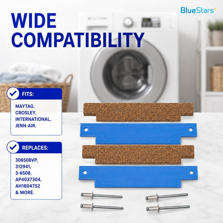306508 Clothes Dryer Tumbler Front Glide Bearing Kit, 2-pack, shown with compatibility and replacement numbers