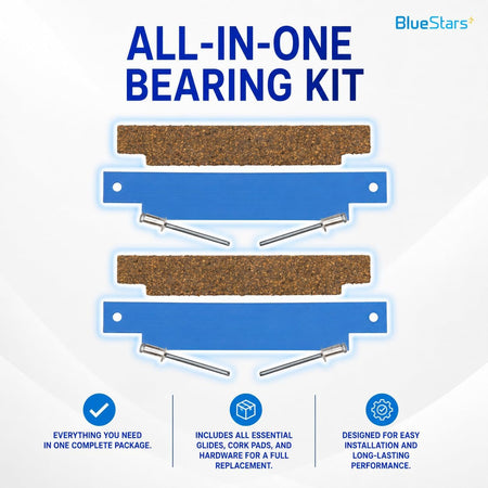 306508 Clothes Dryer Tumbler Front Glide Bearing Kit, two blue glide assemblies with brown pads and springs shown