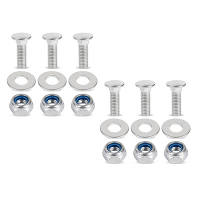 Six sets of stainless steel carriage bolts, washers, and nylon lock nuts for 710-0451 skid shoe installation.