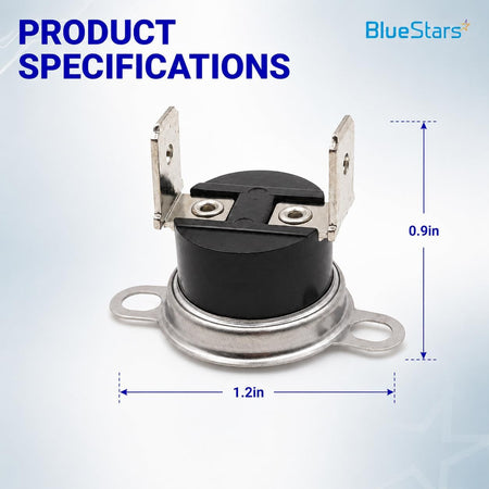 134711401 Dryer Thermal Limiter product specifications showing 1.2-inch width and 0.9-inch height