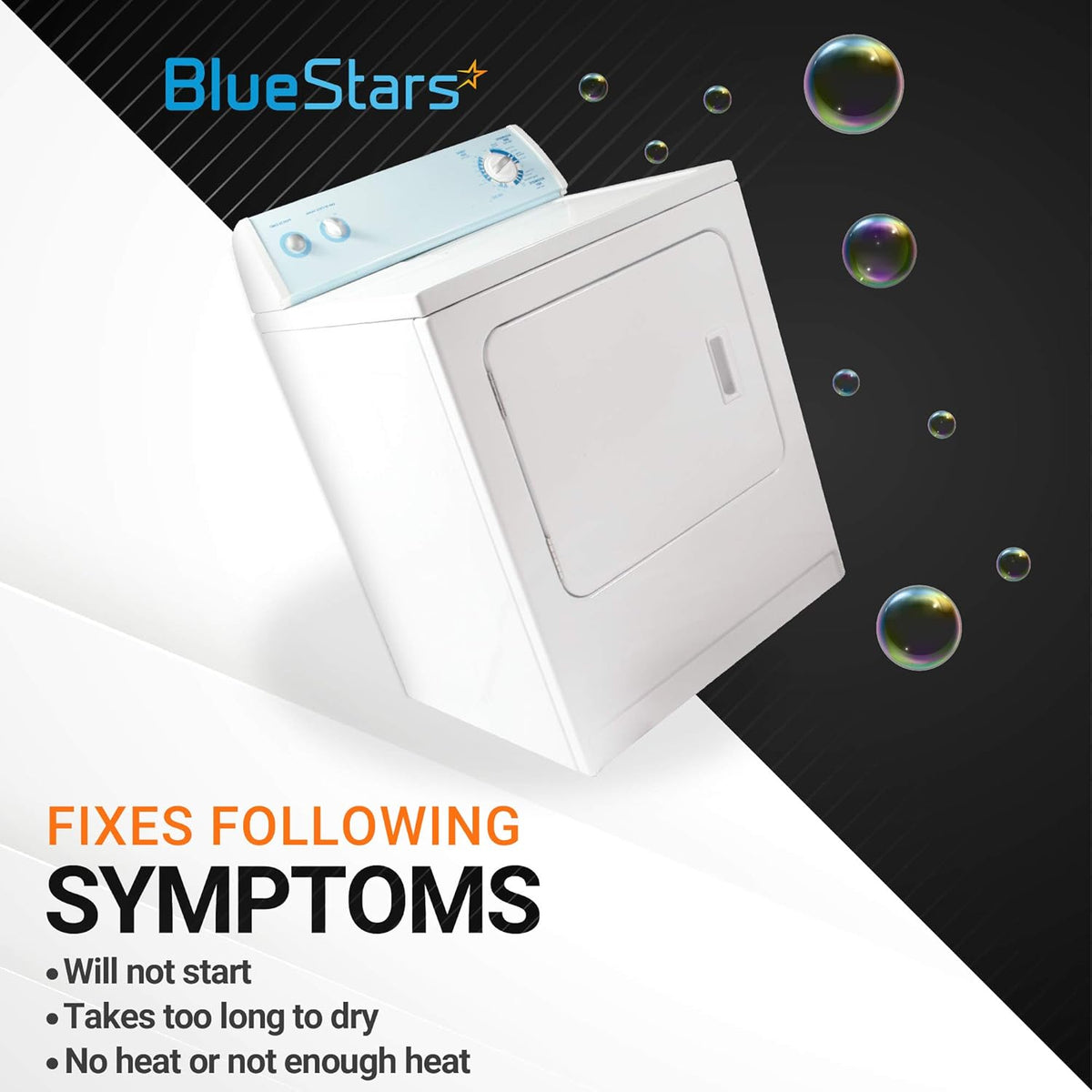 White dryer showing symptoms fixed by the 134711401 thermal limiter for Frigidaire and Kenmore dryers.