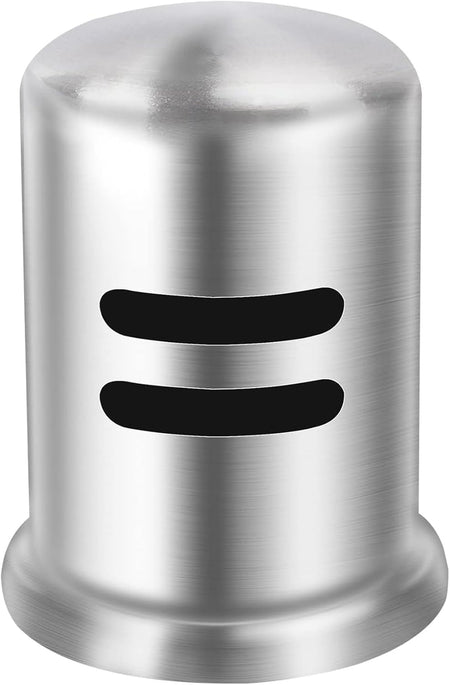 Close-up of a 2.47-inch stainless steel dishwasher air gap cover with two horizontal ventilation slots.