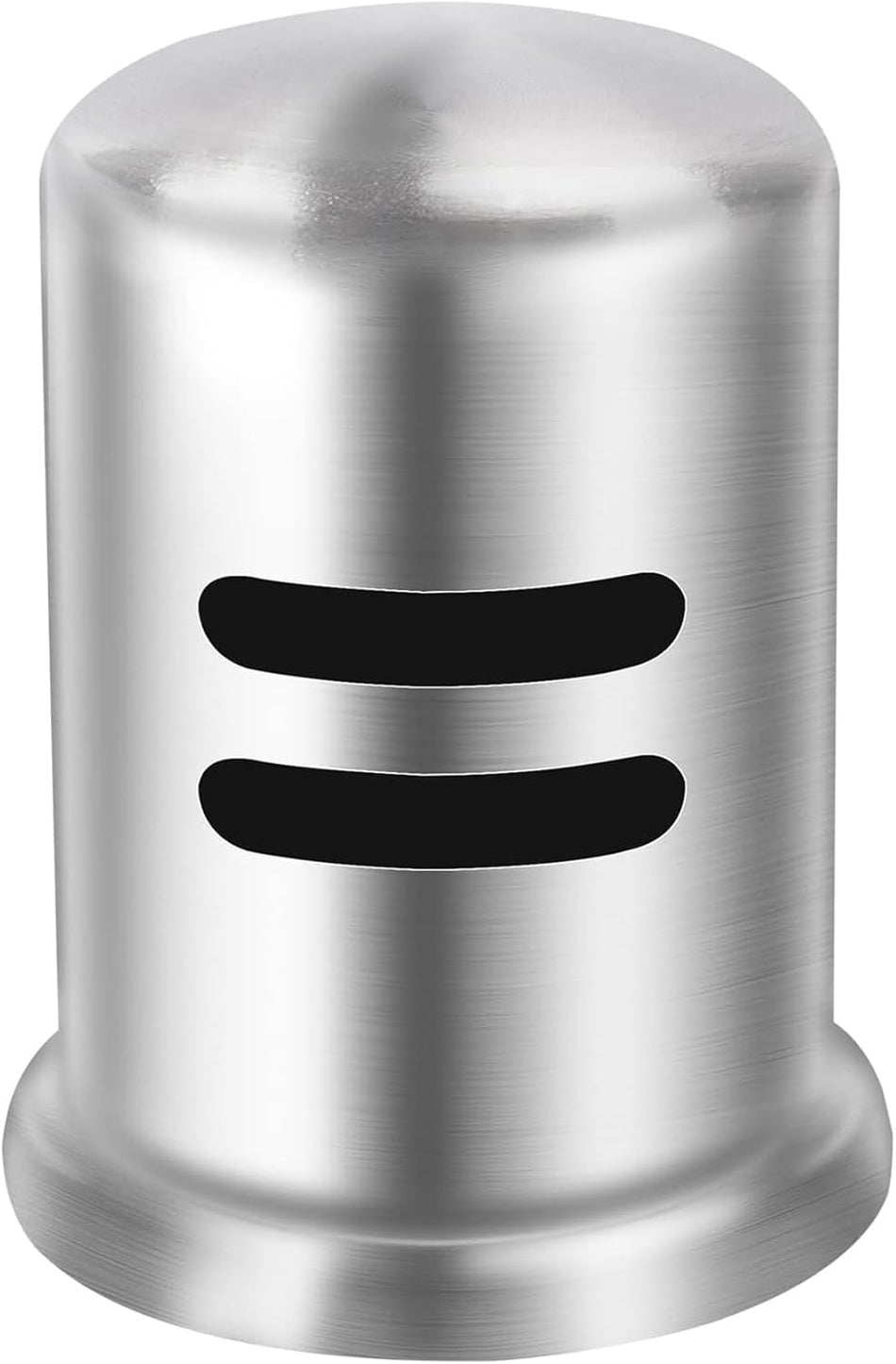 Close-up of a 2.47-inch stainless steel dishwasher air gap cover with two horizontal ventilation slots.