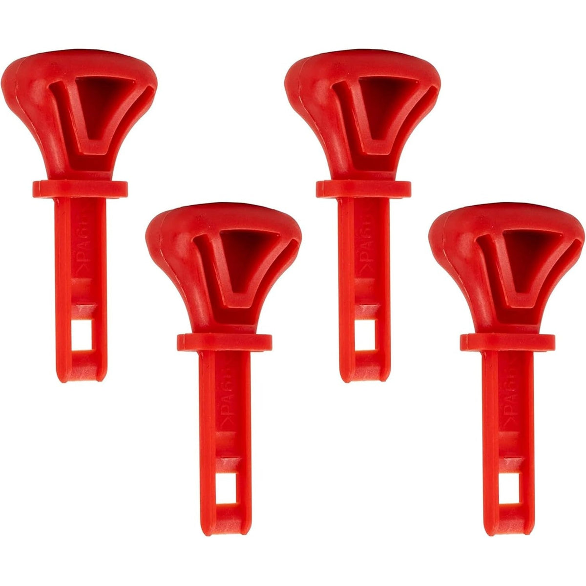 Set of four red plastic ignition keys for snow thrower and snowblower starters.