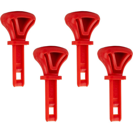 Set of four red plastic ignition keys for snow thrower and snowblower starters.