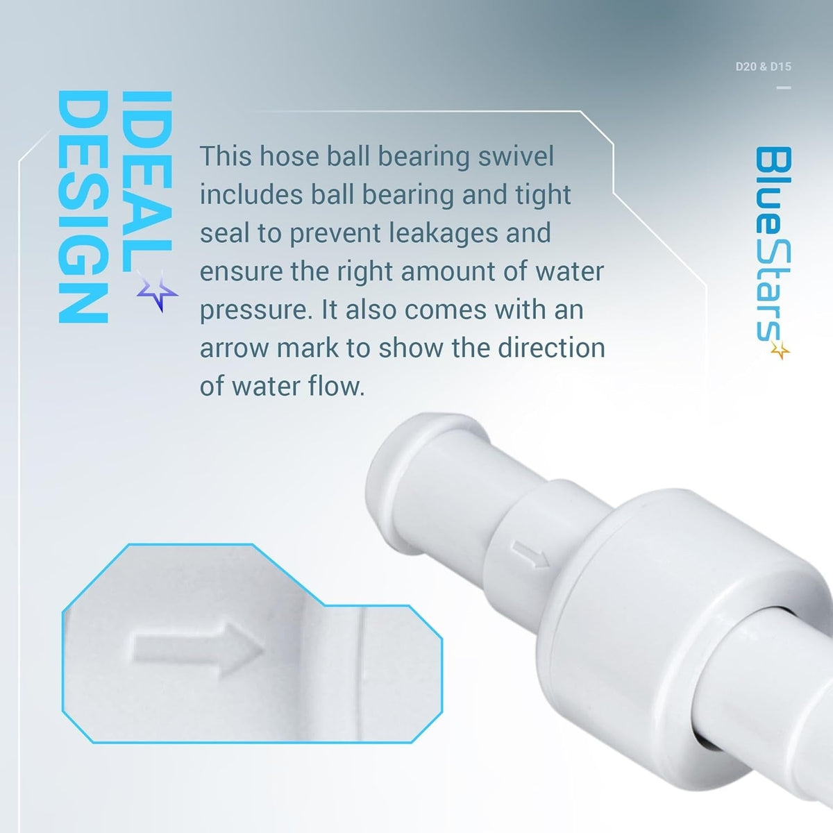 D20 pool cleaner hose swivel with water flow direction arrow for Zodiac Polaris pool cleaners.