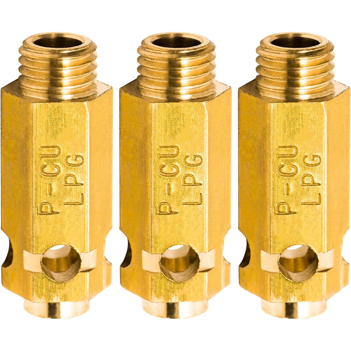 383EEL3002D Dryer LP Gas Conversion Kit, three brass fittings shown side by side