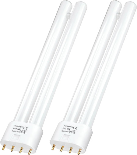 Two 18W 2G11 H-shaped insect attracting light bulbs with 4-pin bases.
