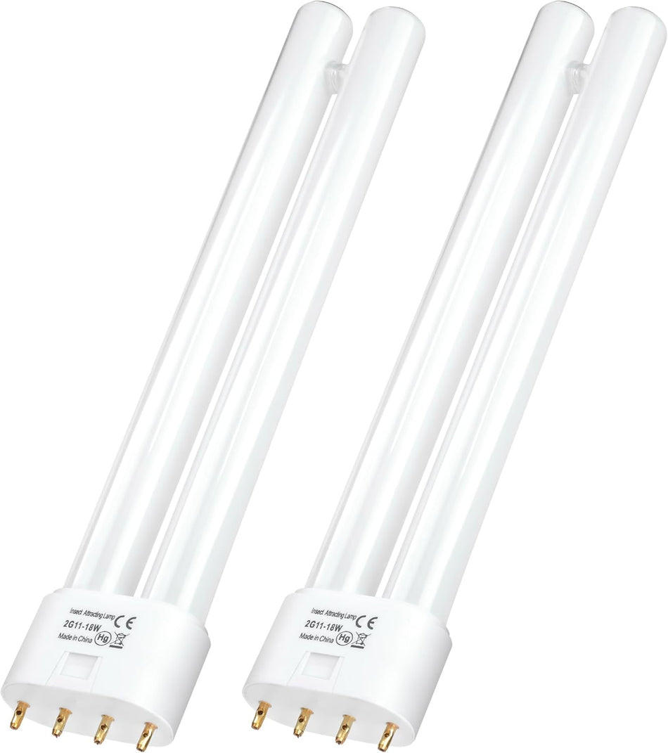 Two 18W 2G11 H-shaped insect attracting light bulbs with 4-pin bases.