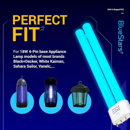 18W 2G11 H-shaped bulb with 4-pin base shown with compatible insect zapper lamp models.