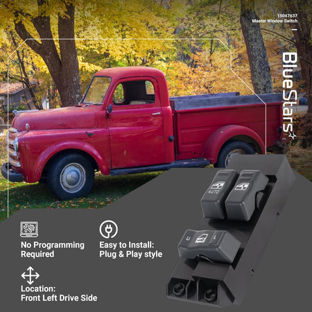 15047637 driver side power master window switch with plug and play installation features.