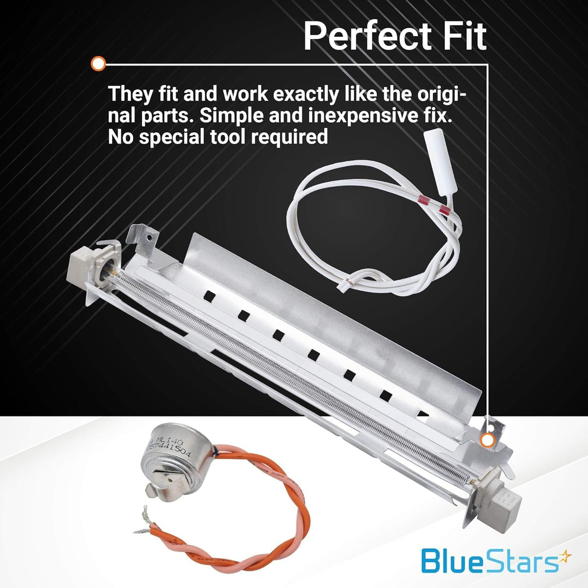 GE refrigerator defrost heater, temperature sensor, and defrost thermostat replacement kit.
